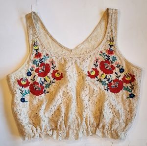 Embroidered lace crop top
